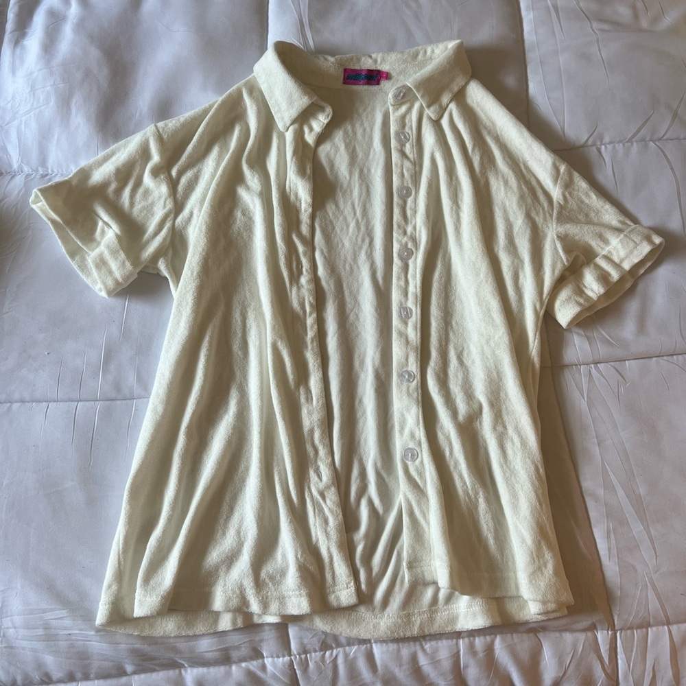 Edikted white Terri cloth cover up shirt, size L